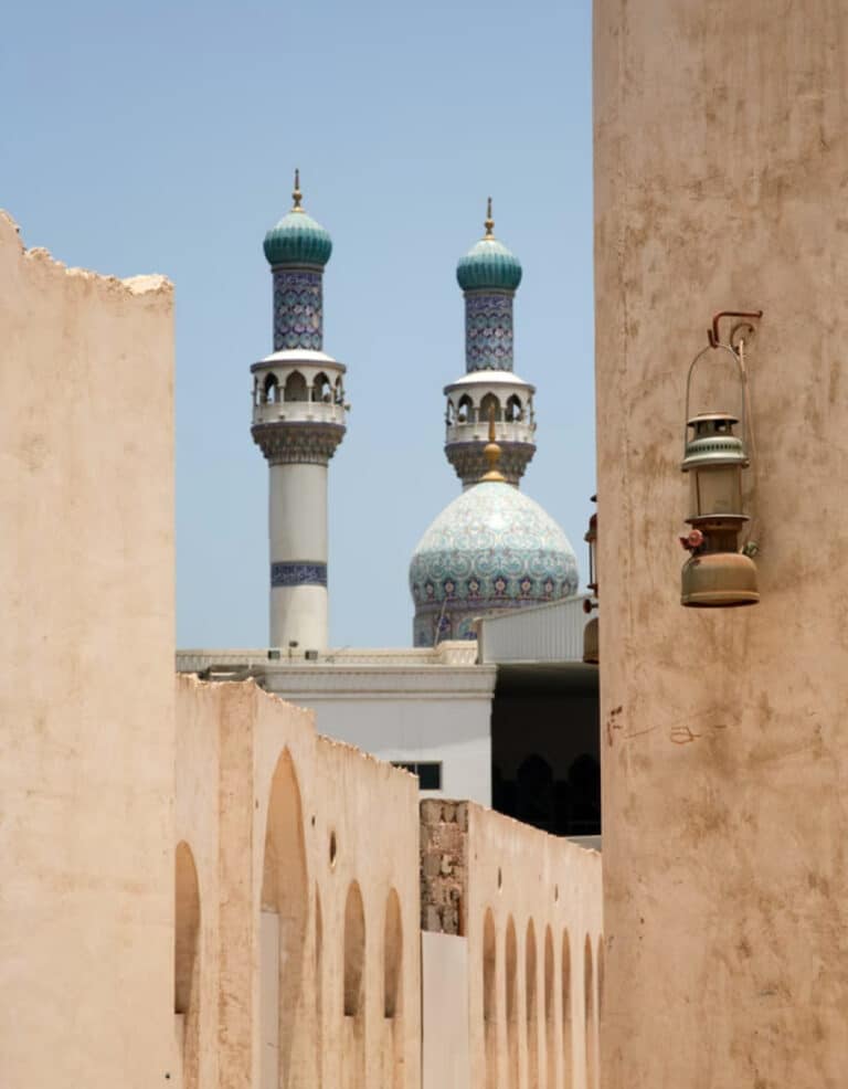 Typical middle eastern architecture with mosque towers in the background